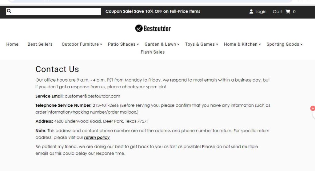 About Bestoutdors Contact Information