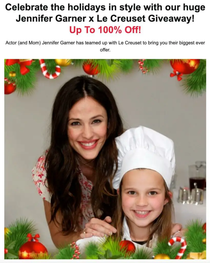 Celebrate the holidays in style with our huge Jennifer Garner x Le Creuset Giveaway Scam Screenshot 1 | De Reviews