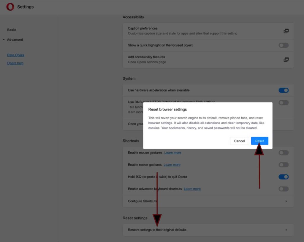 Reset Opera Browser Settings 2 | De Reviews