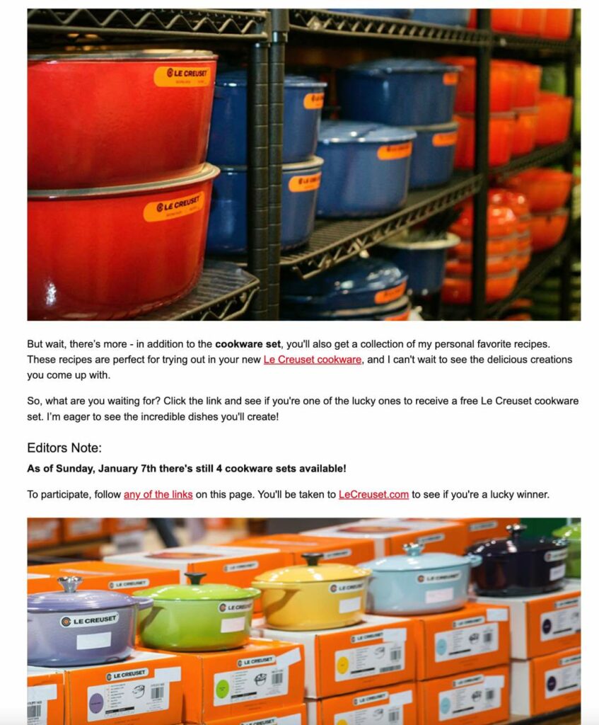 Taylor Swift Partners With Le Creuset For Cookware Giveaway Scam Screenshot 2 | De Reviews