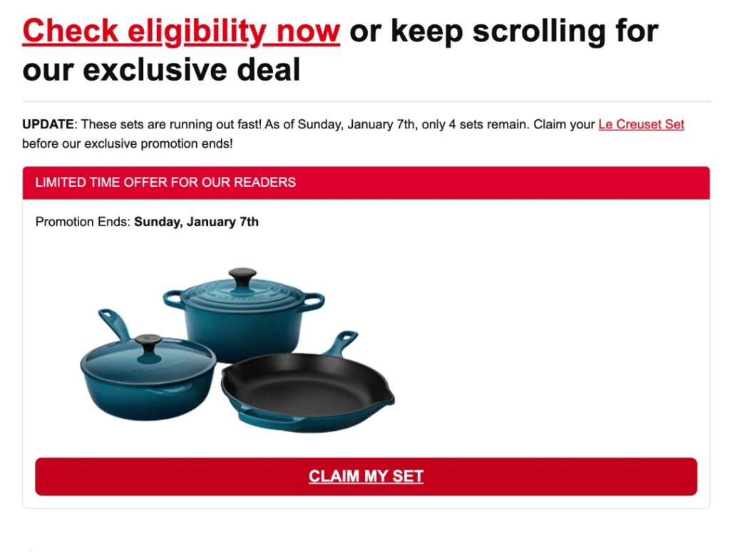 Taylor Swift Partners With Le Creuset For Cookware Giveaway Scam Screenshot 3 | De Reviews