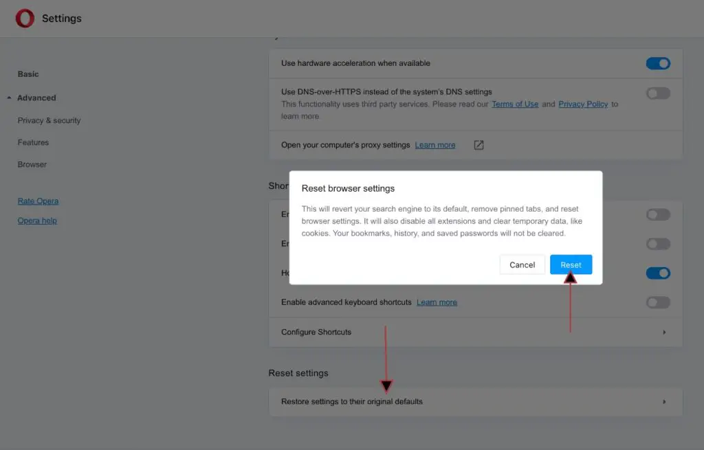 Reset Opera Browser Settings 2 | De Reviews