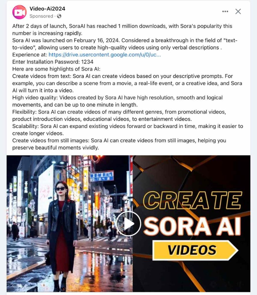 Beware Of Sora AI Launched Publicly Scam Post on Facebook.