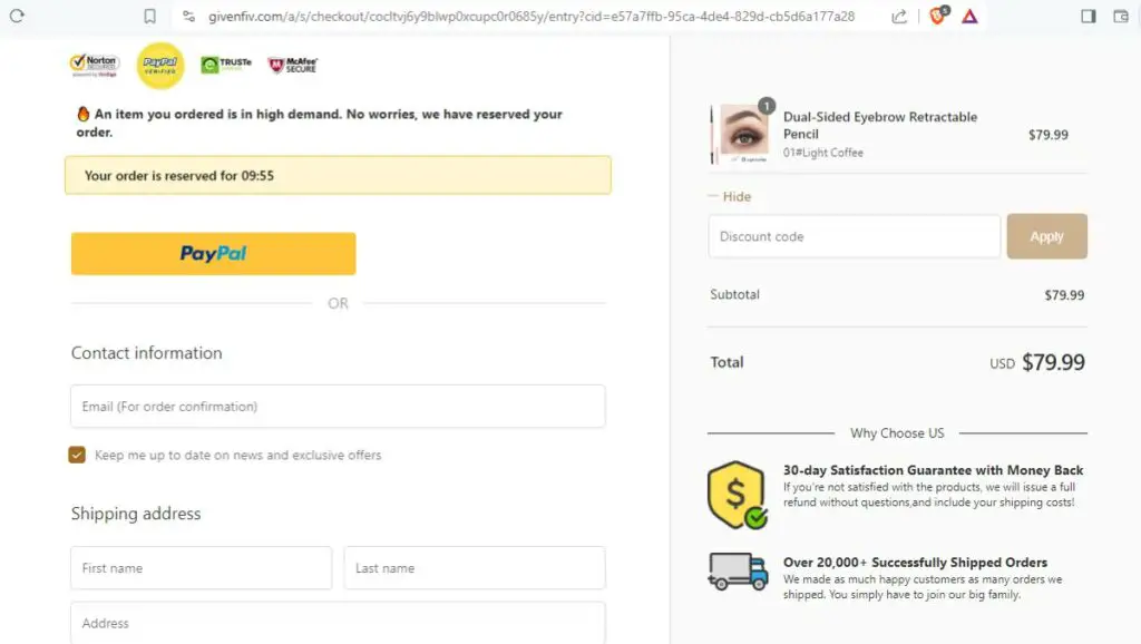 Givenfiv fake trust logo on checkout page | De Reviews