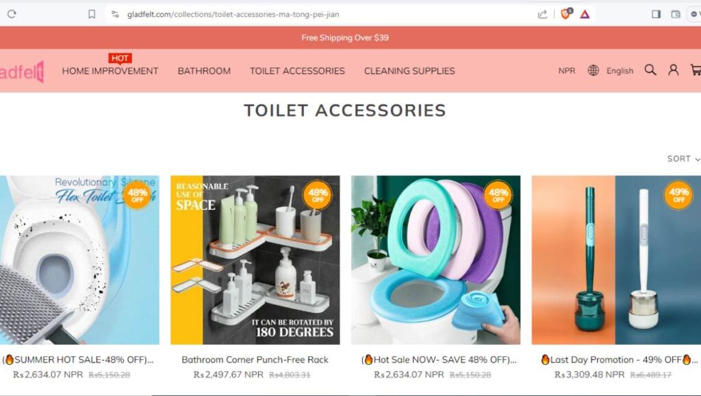 Gladfelt discounts on products.