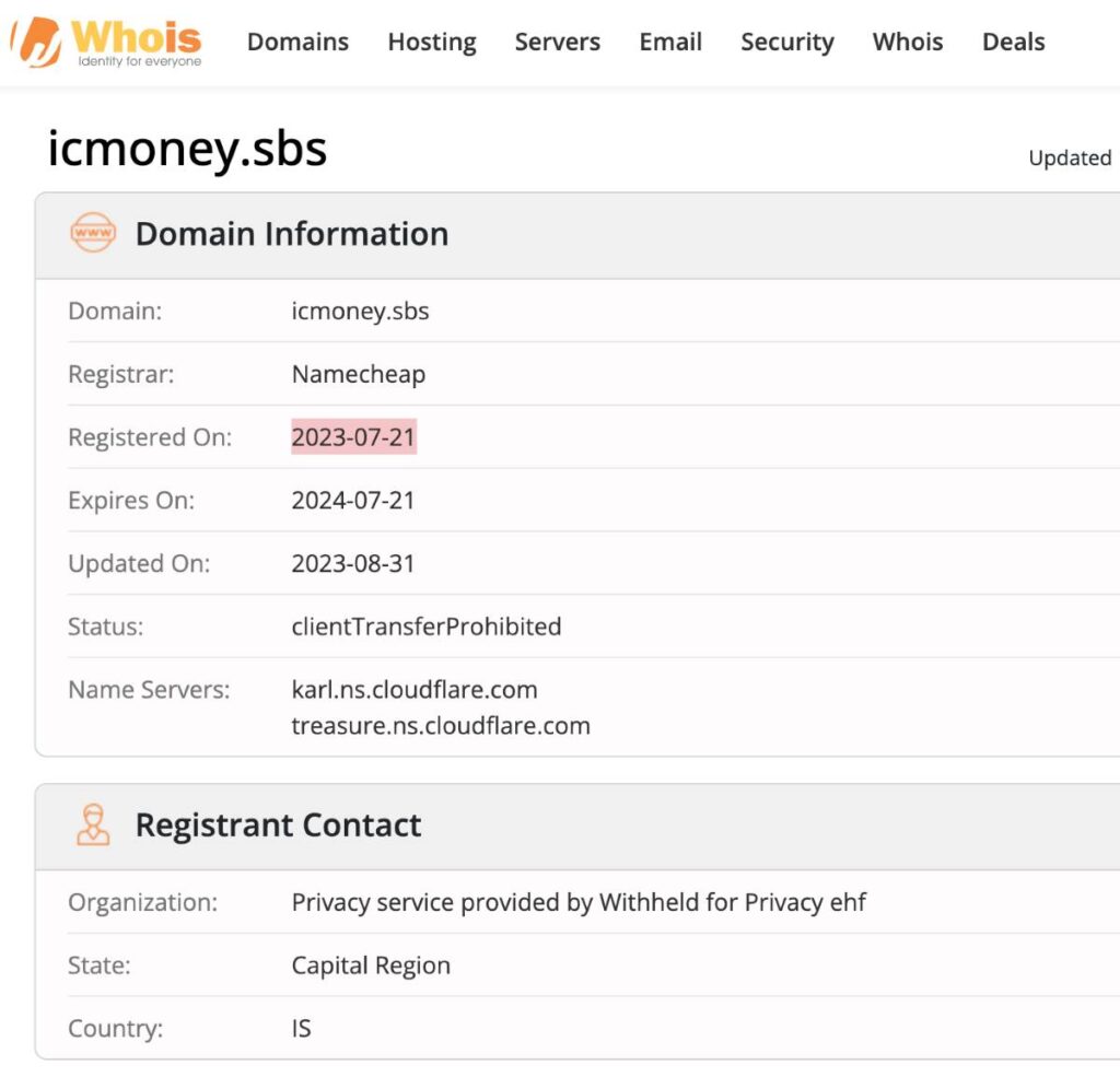Icmoney Sbs WHOIS Details.