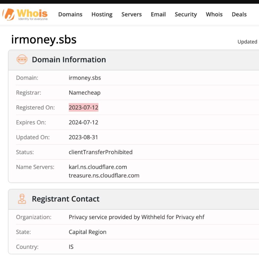 Irmoney Sbs WHOIS Details.