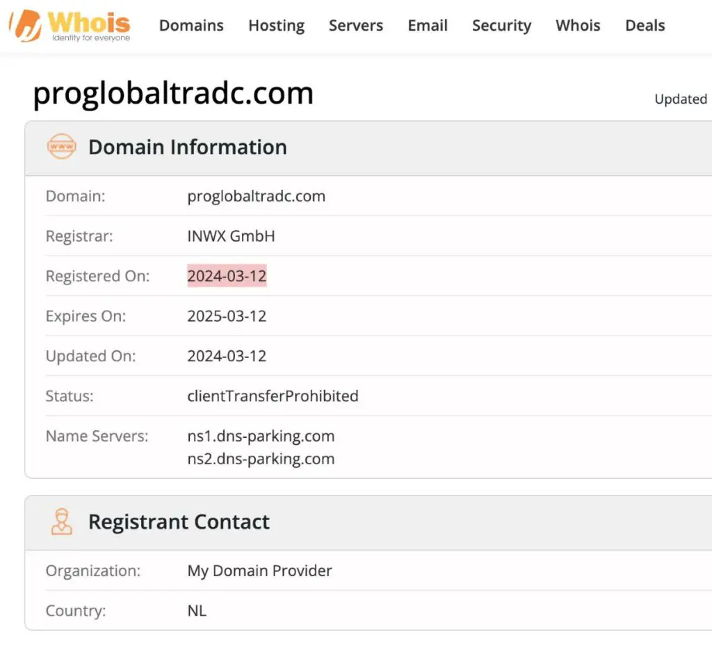 Proglobaltradc WHOIS details | De Reviews