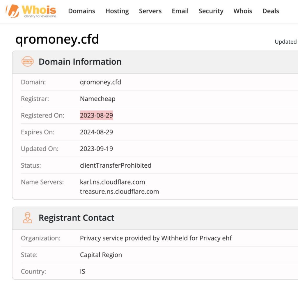 Qromoney Cfd WHOIS Details.