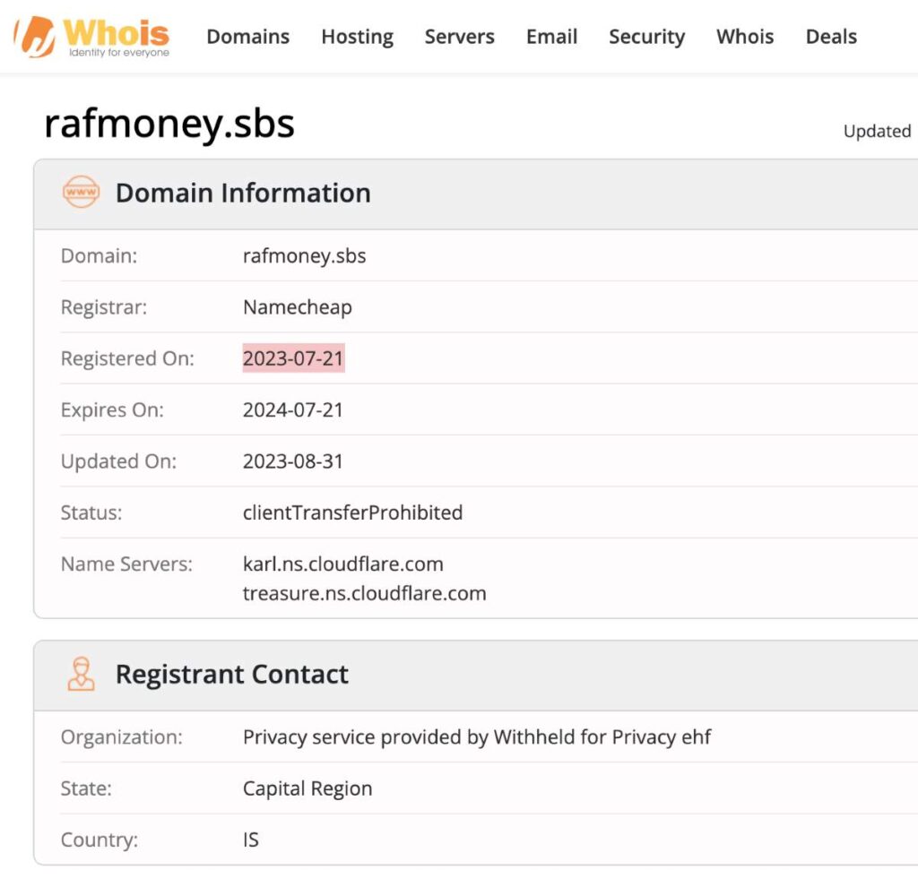 Rafmoney Sbs WHOIS Details.