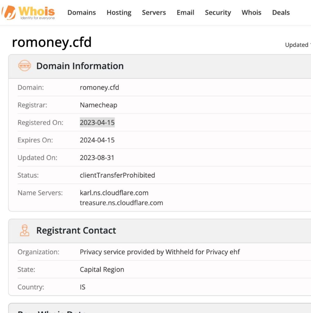 Romoney Cfd WHOIS Details.