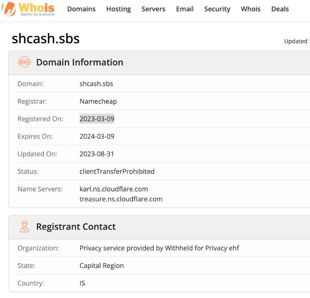 Shcash Sbs Scam Or Genuine? Shcash.Sbs Review - WHOIS Details of Shcash Sbs.