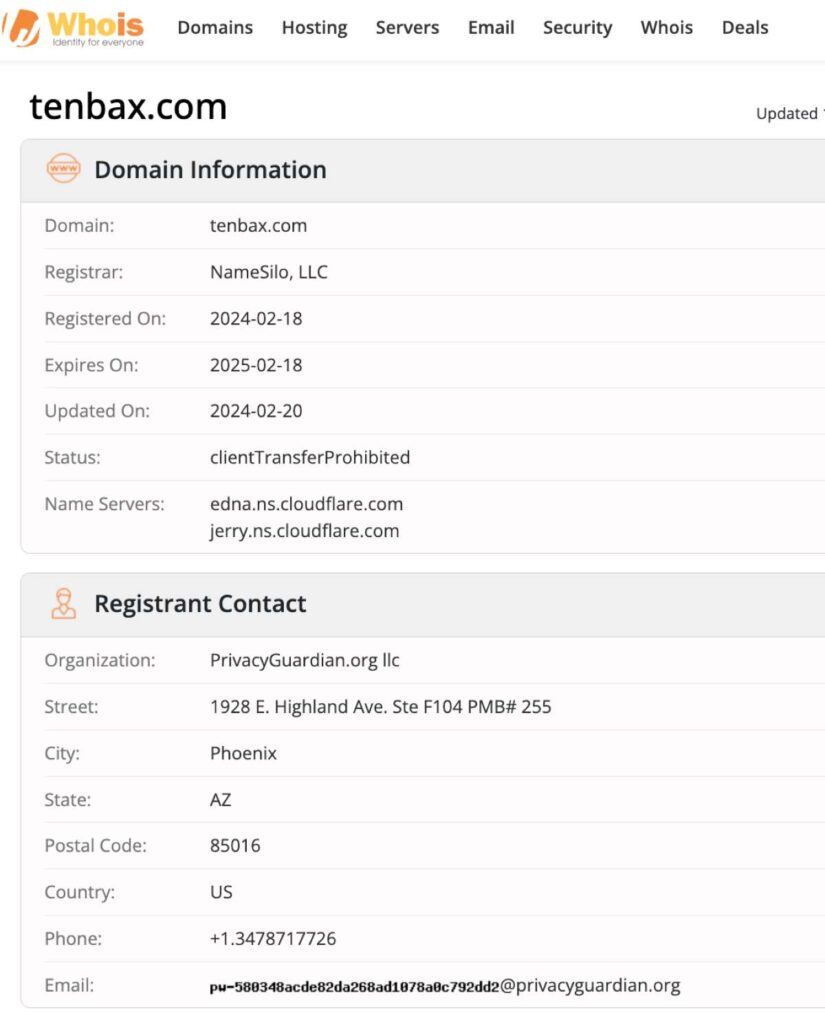 Tenbax WHOIS Details