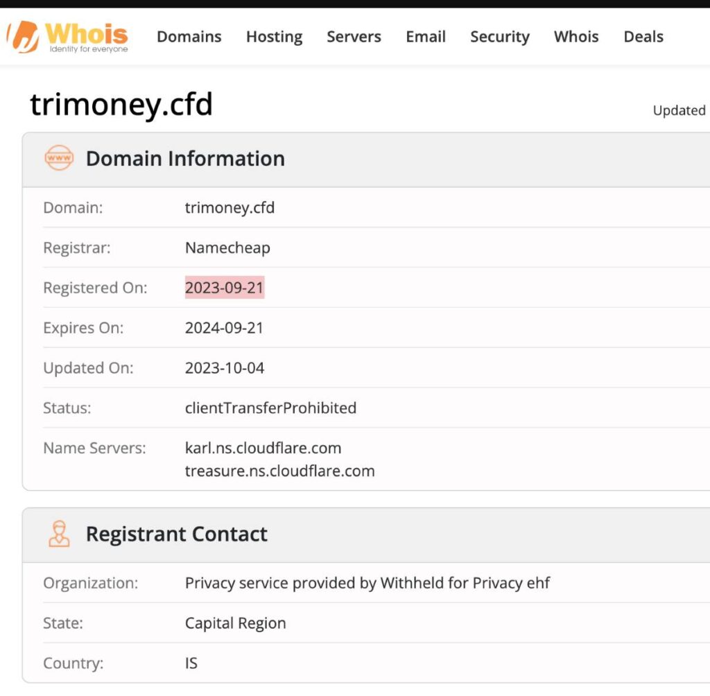 Trimoney Cfd WHOIS Details.