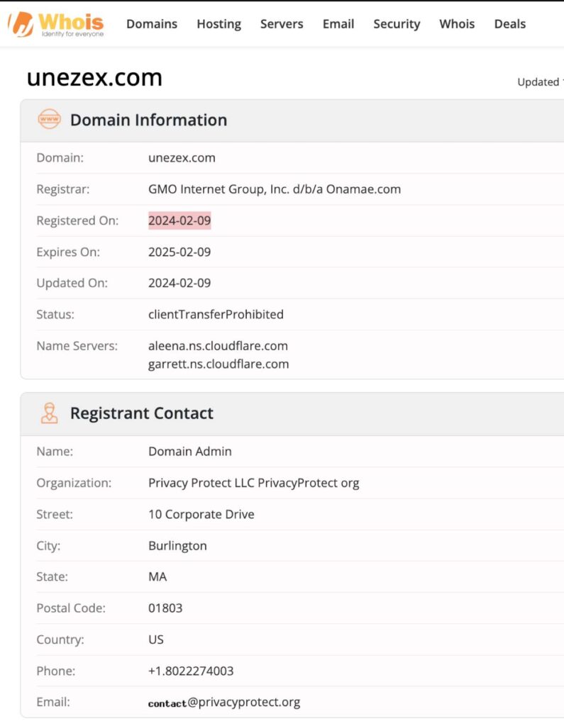 Unezex WHOIS Details