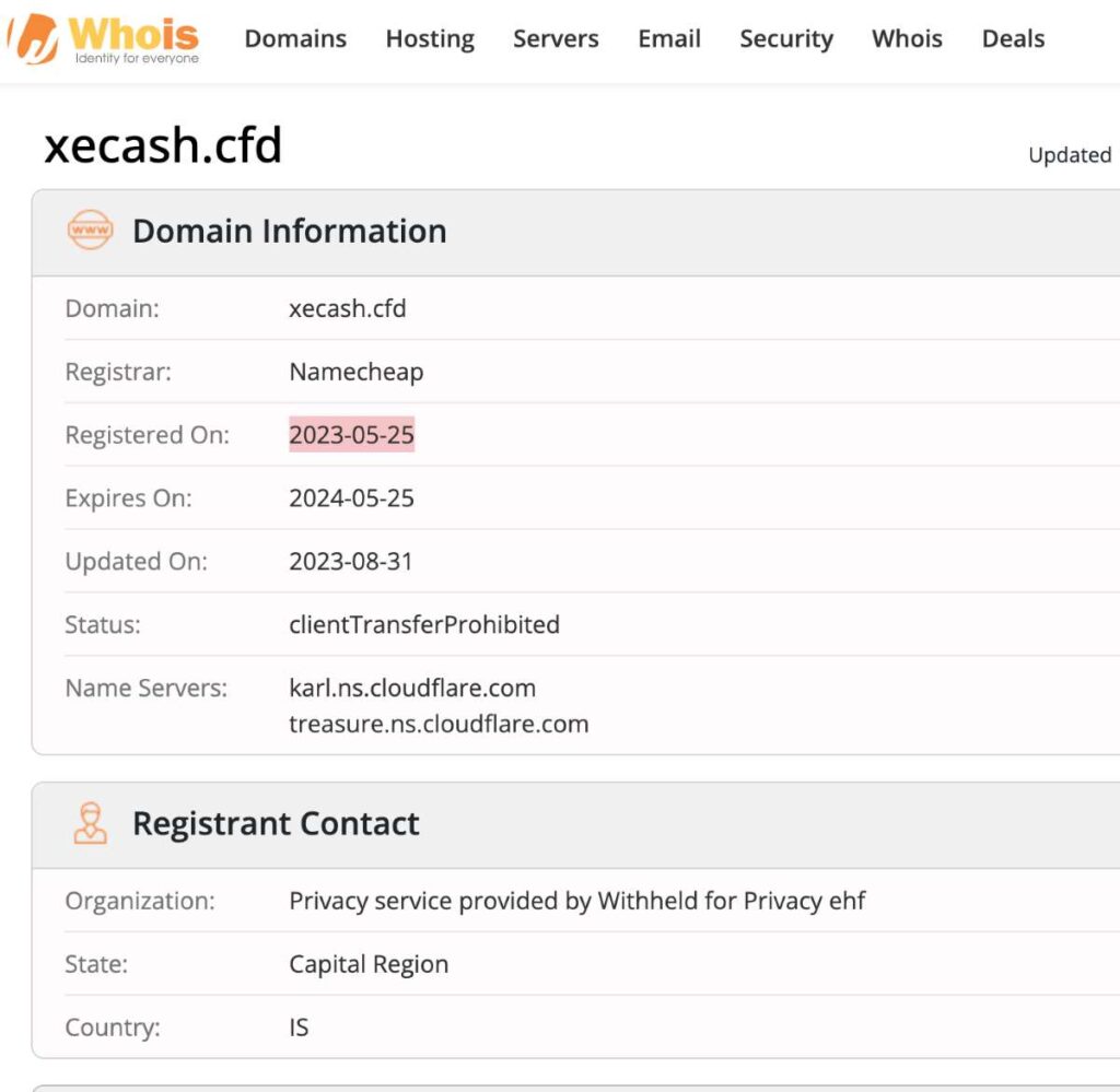 Xecash Cfd WHOIS Details.