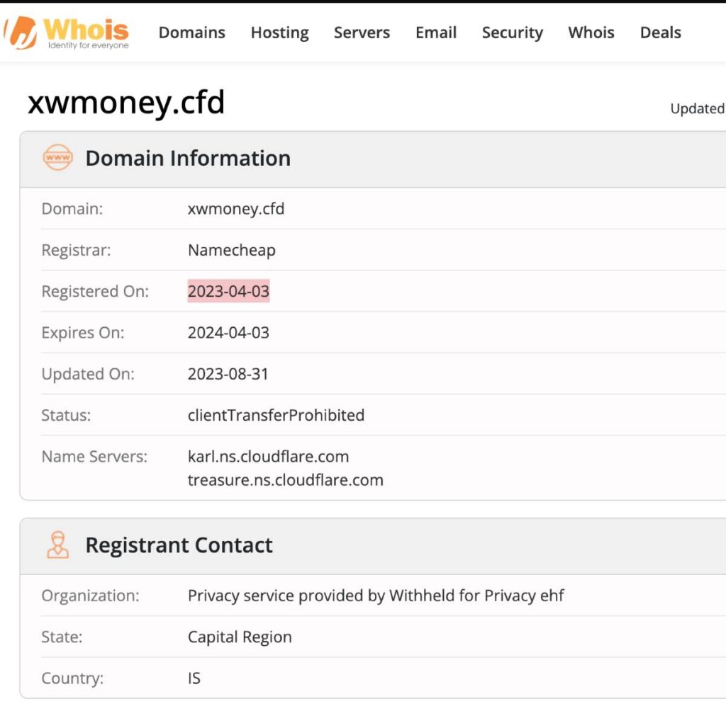 Xwmoney Cfd WHOIS Details.