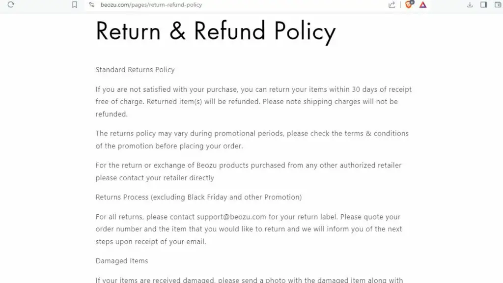 beozu return policy | De Reviews