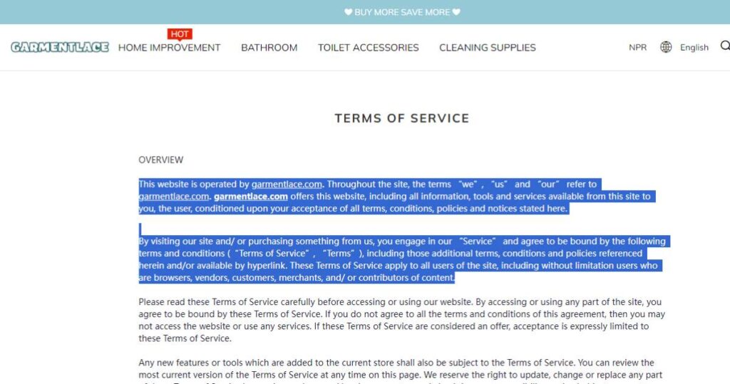 Garmentlace website layout.