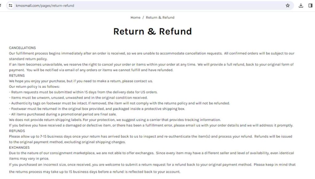 Kmosmall refund policy.