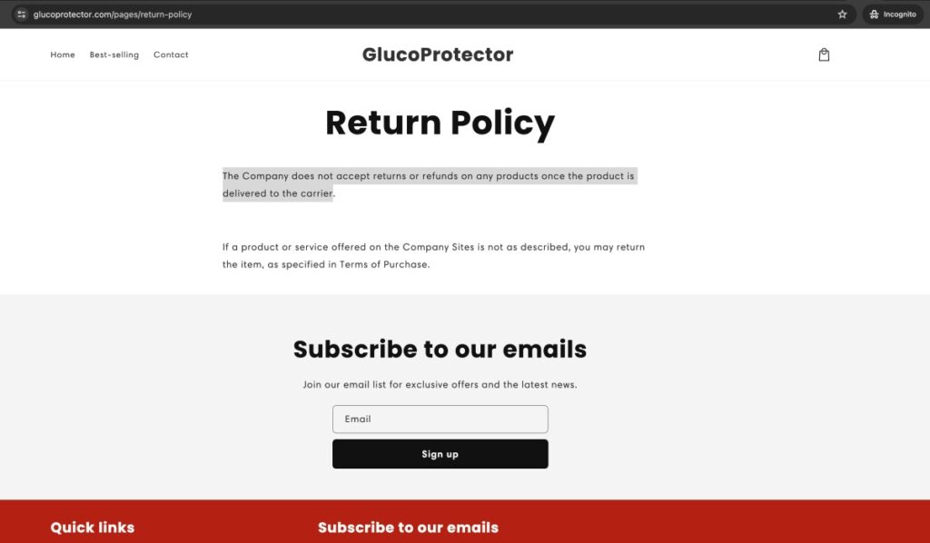 Glucoprotector return policy | De Reviews