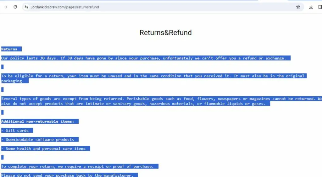 Jordankickscrew return policy | De Reviews