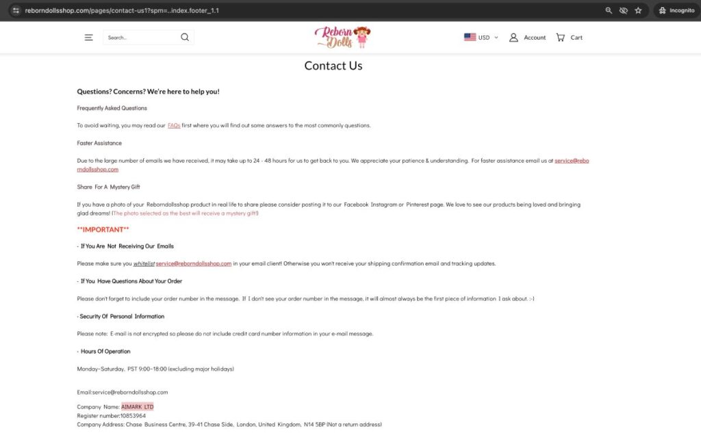 Reborndollsshop scam or genuine? legit? Reborndollsshop review. Reborndollsshop contact us page.