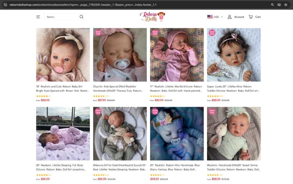 Reborndollsshop discount on products.