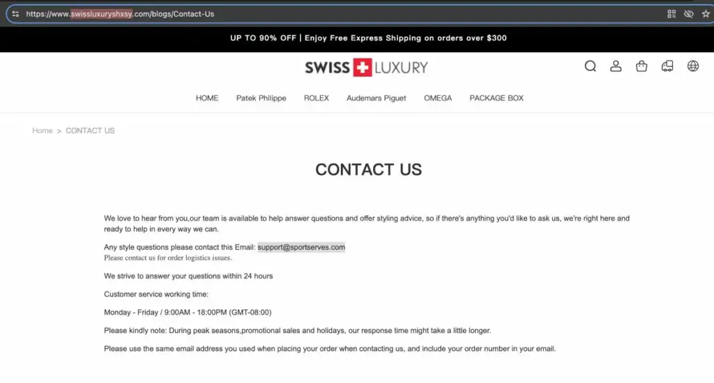 Swissluxuryshxsycom Scam Or Genuine Swissluxuryshxsy Review Swissluxuryshxsy contact information | De Reviews