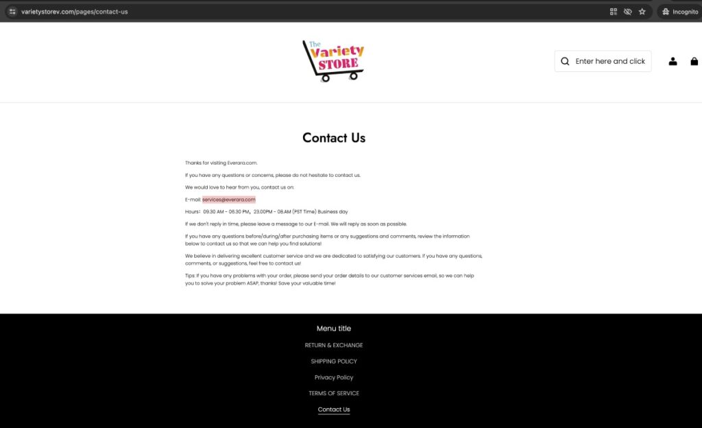 Varietystorev Scam Or Genuine Varietystorev Review Varietystorev contact information | De Reviews