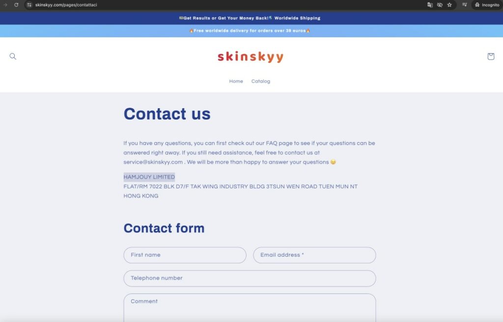 Skinskyy Scam Or Genuine Skinskyy Review Skinskyy parent company name and address | De Reviews