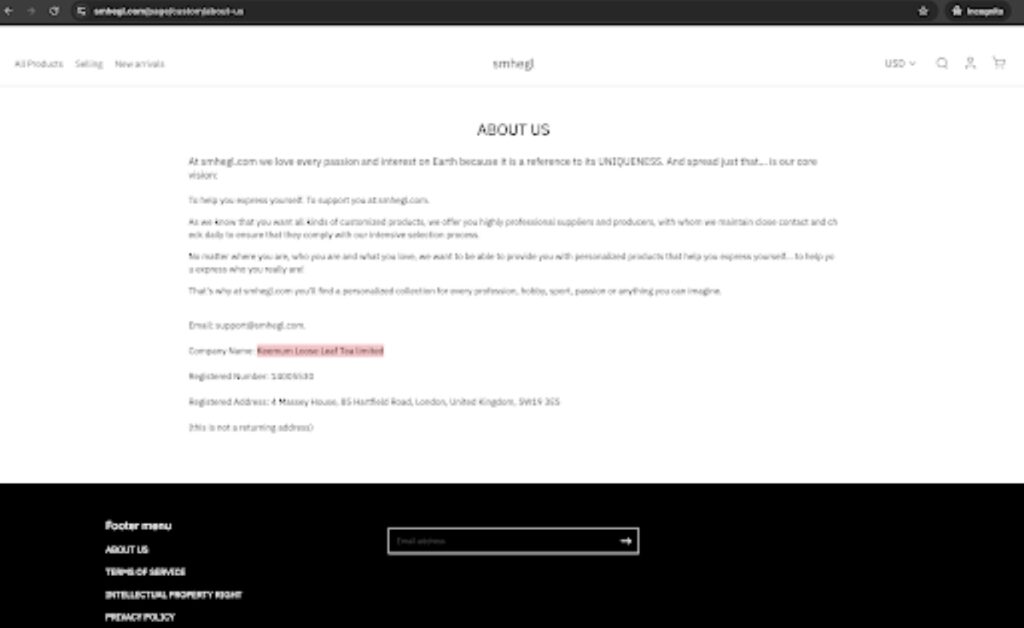 Smhegl Scam Or Genuine Smhegl Review Smhegl Parent Company Name and Address on its About Us page | De Reviews