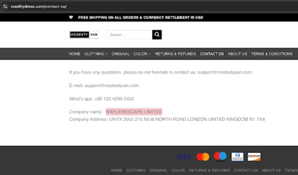 Roselilydress Scam Or Genuine Roselilydress Review Roselilydress parent company name and address | De Reviews