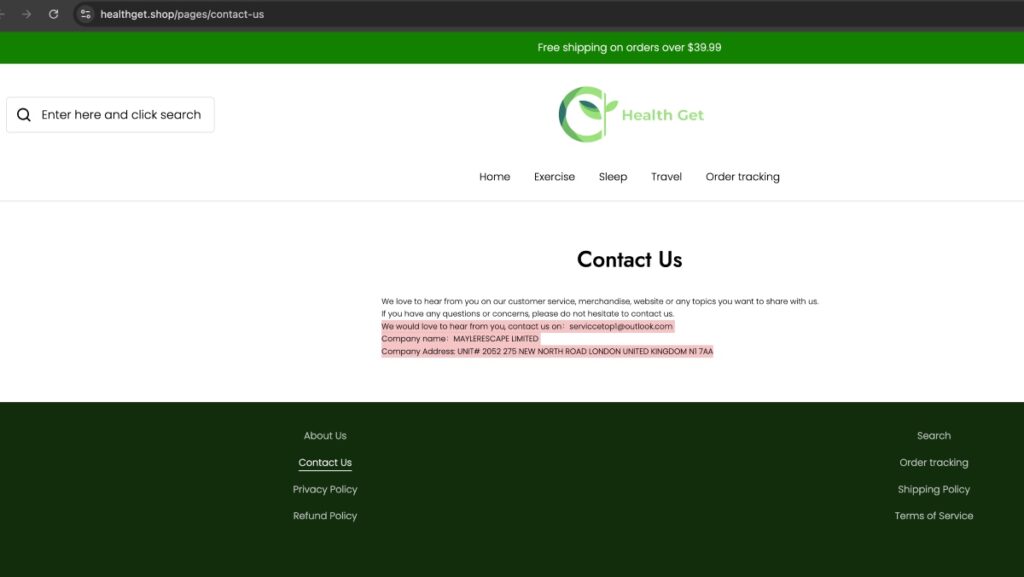 Healthget Shop Scam Or Genuine Healthget Shop Review Healthget Shop parent company name and address | De Reviews