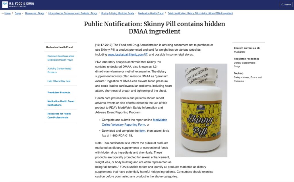 About Skinny Pill by FDA.