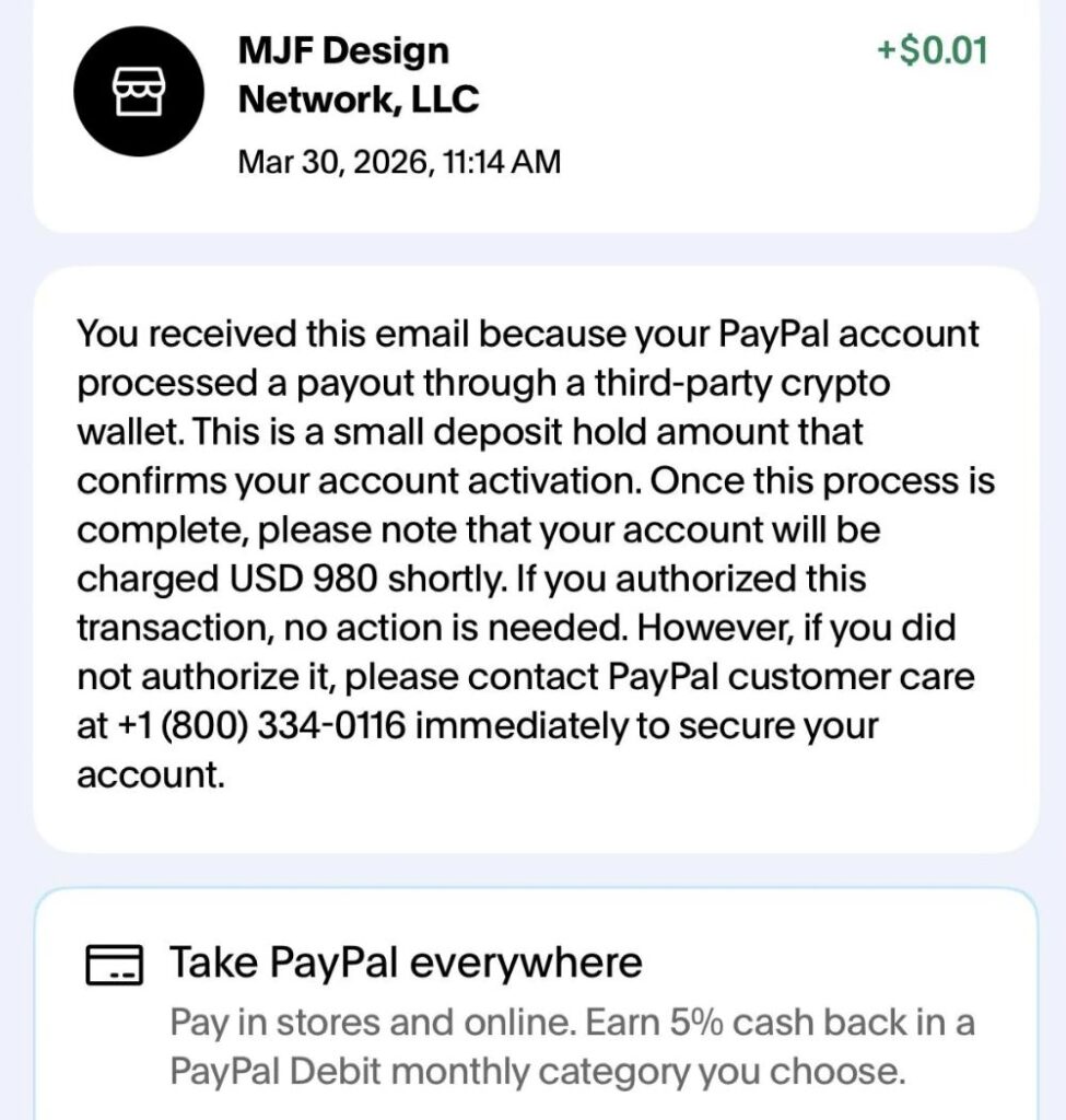 MJF Design Network LLC PayPal Scam