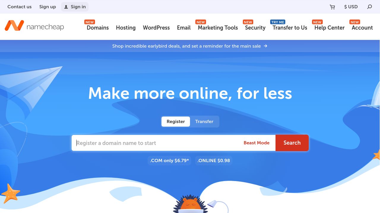 Screenshot of Namecheap.com