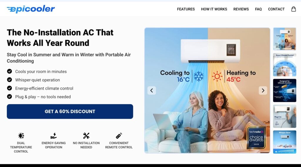 Screenshot taken from the website selling Epicooler Portable AC