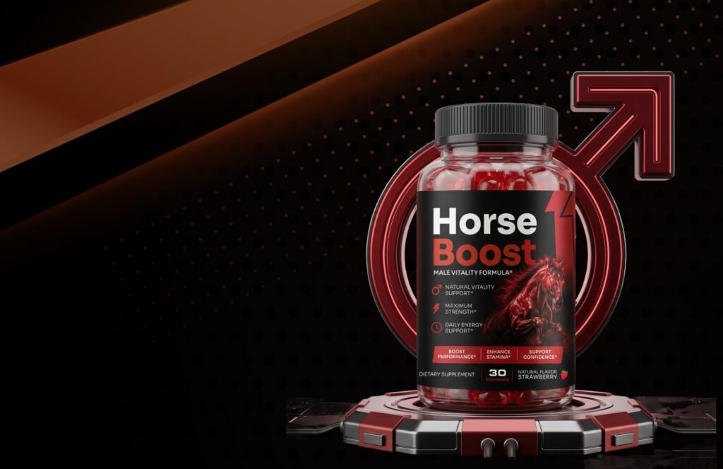 Screenshot from a website selling Horse Boost supplement, showing the product packaging and information displayed on the product page.