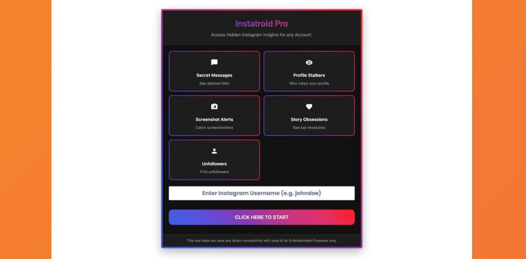 Screenshot taken from Instatroid Pro website to show its fake claims