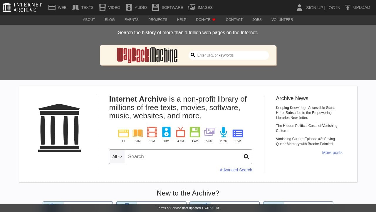 Screenshot of Archive.org