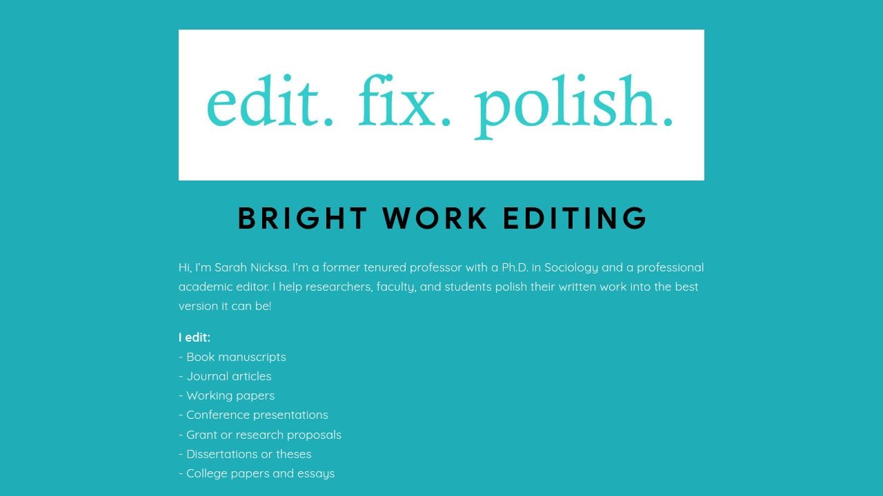Screenshot of Brightworkediting.com