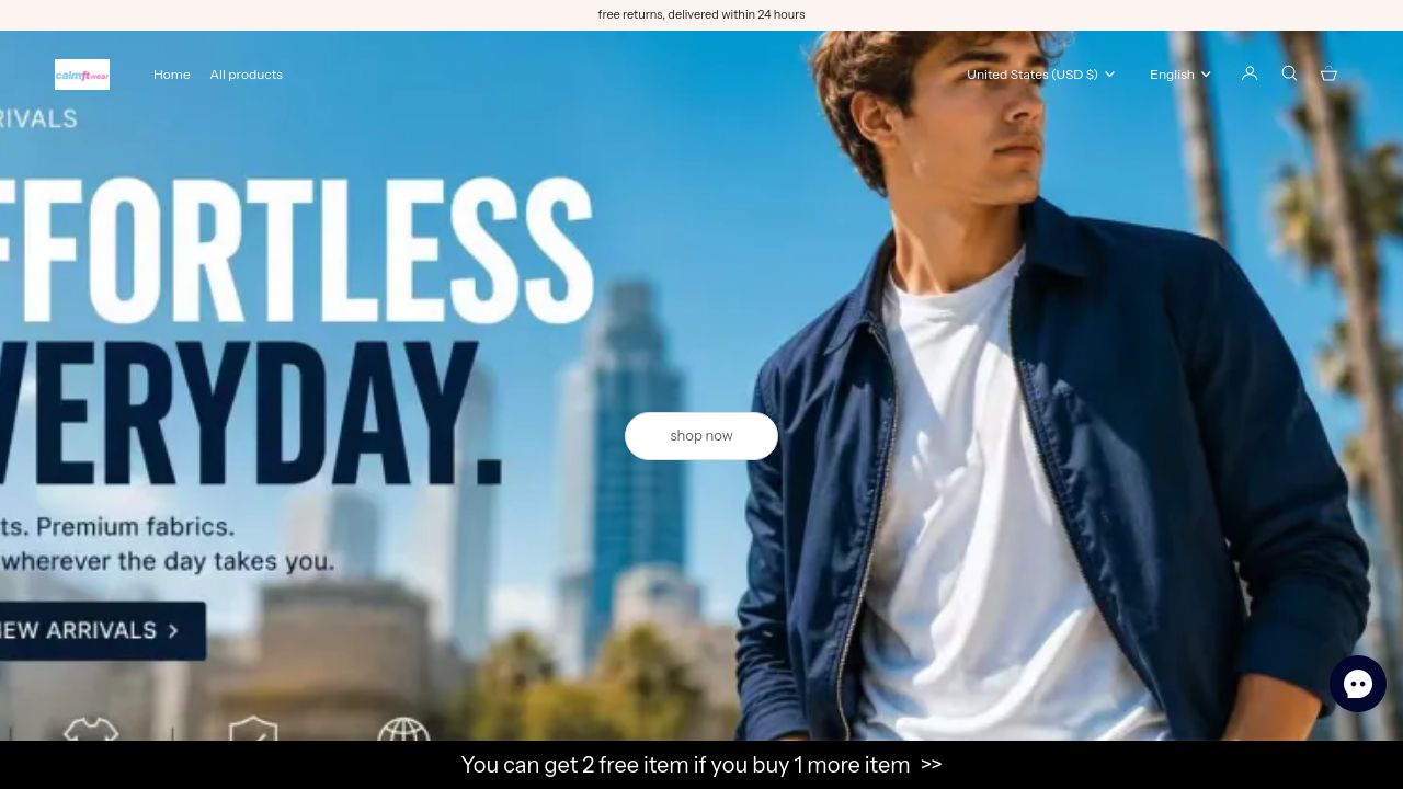 Screenshot of Calmfitwear.com