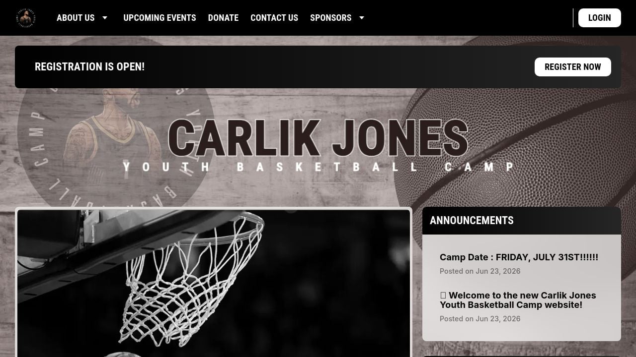 Screenshot of Carlikjonesyouthbasketballcamp.com