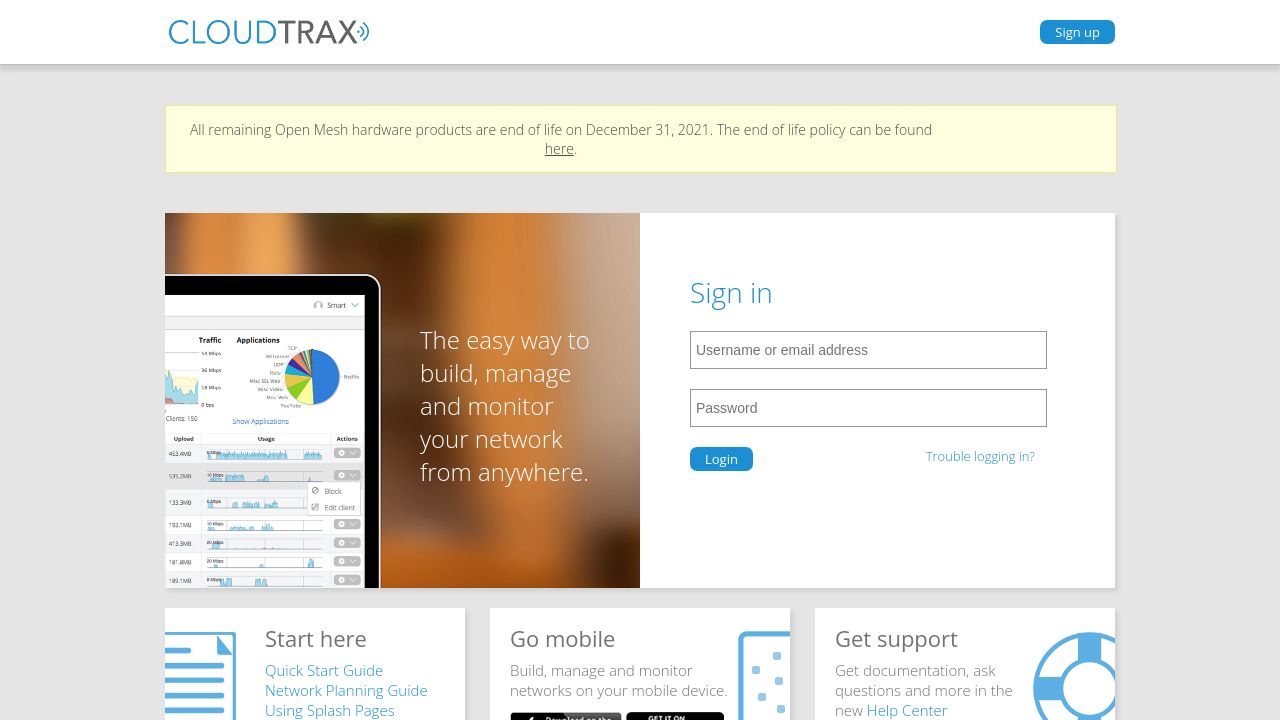 Screenshot of Cloudtrax.com