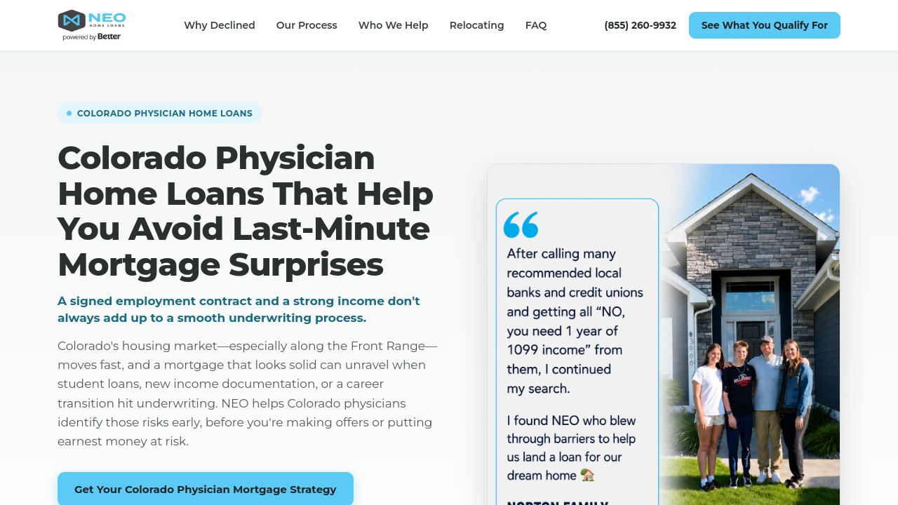 Screenshot of Coloradophysicianhomeloans.com