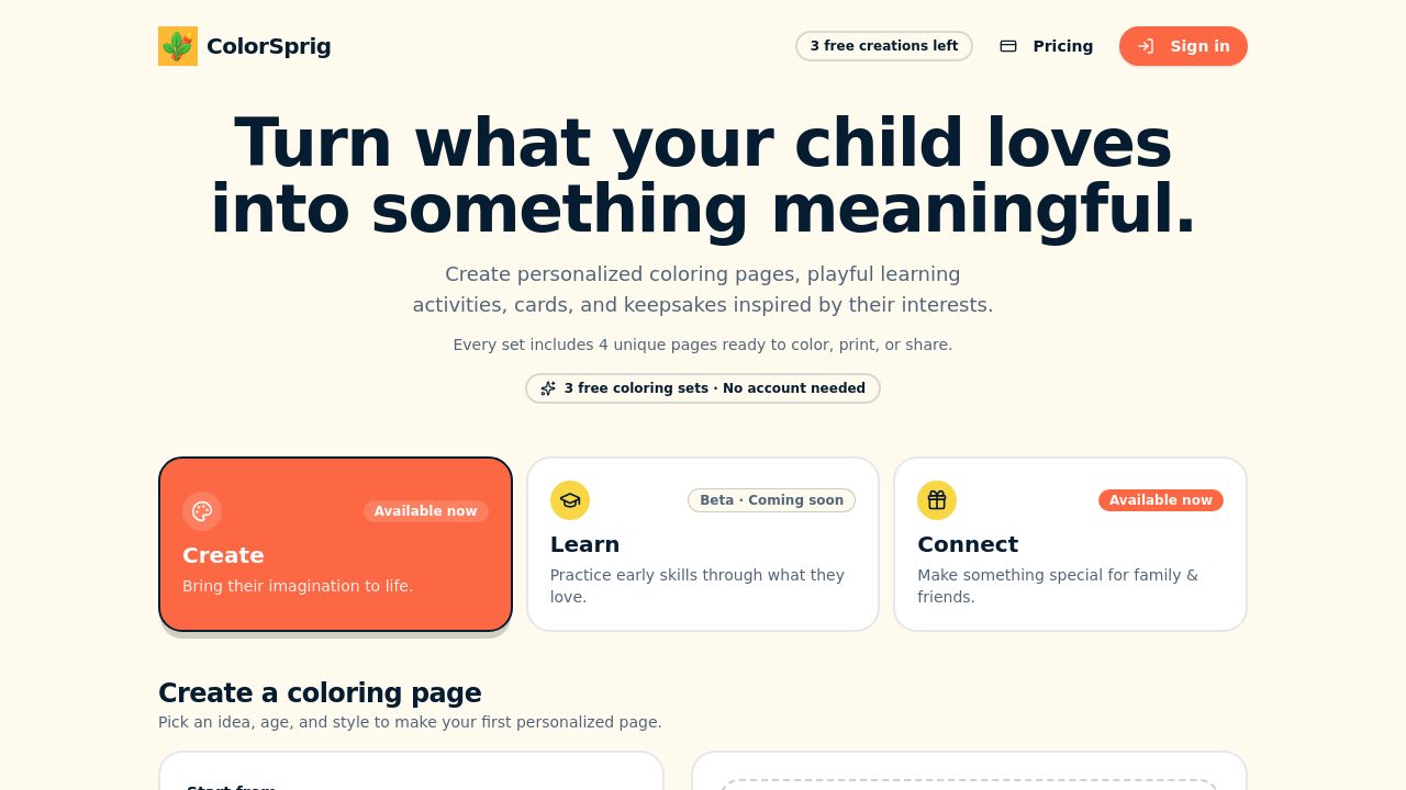 Screenshot of Colorsprig.com