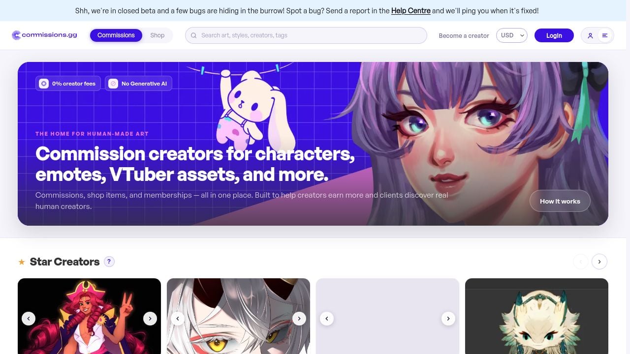 Screenshot of Commissions.gg