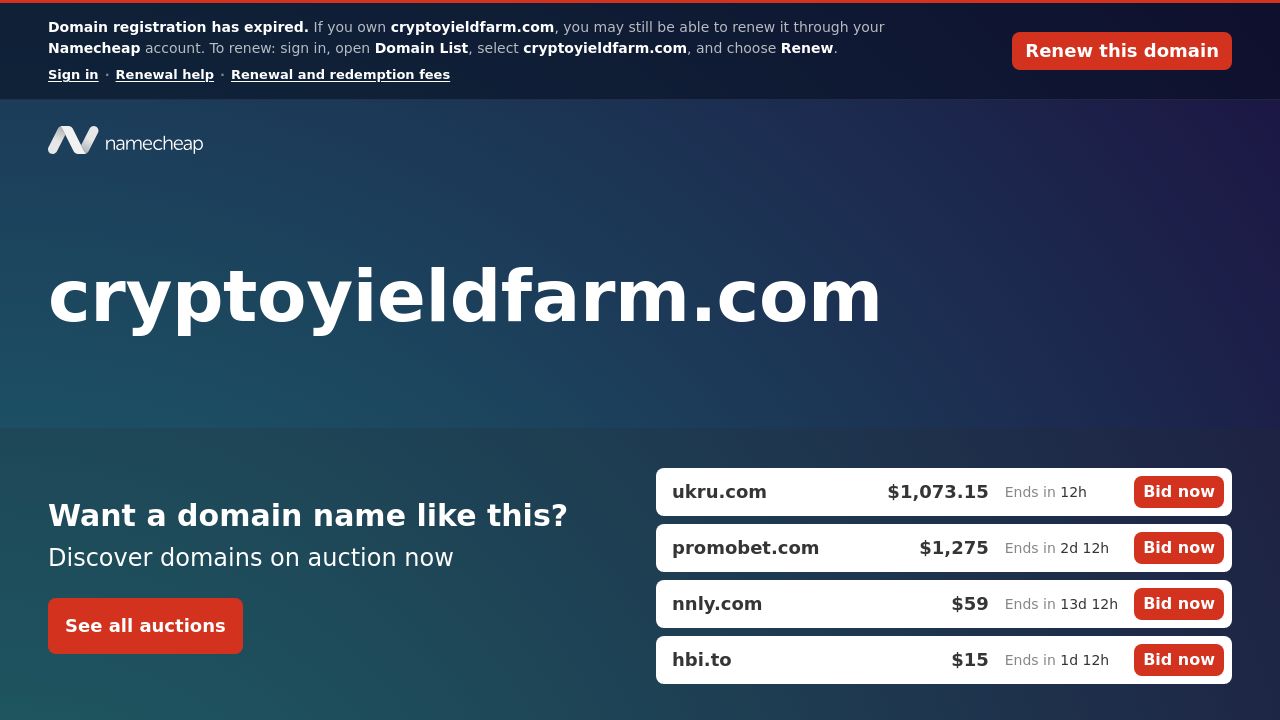 Screenshot of Cryptoyieldfarm.com