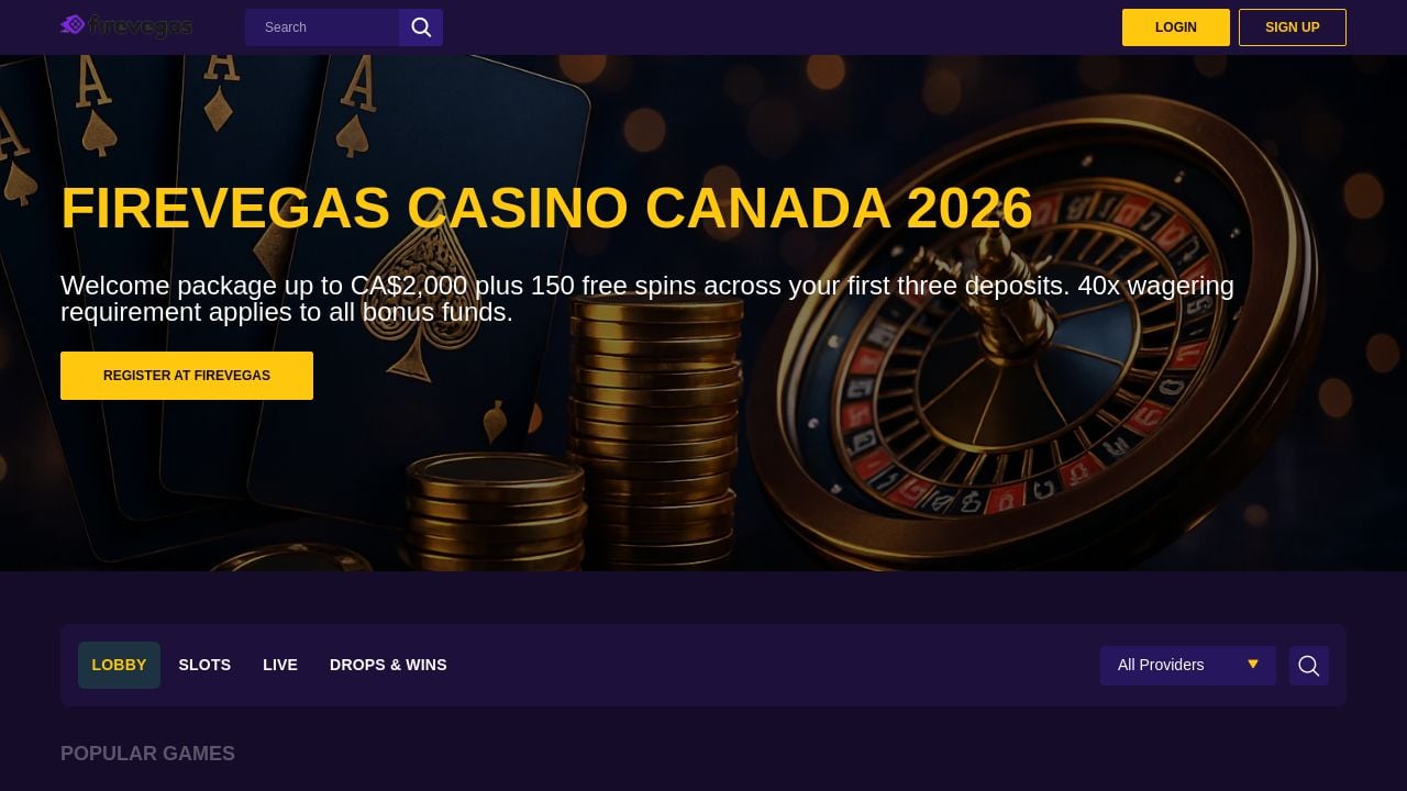 Screenshot of Firevegas-login.ca